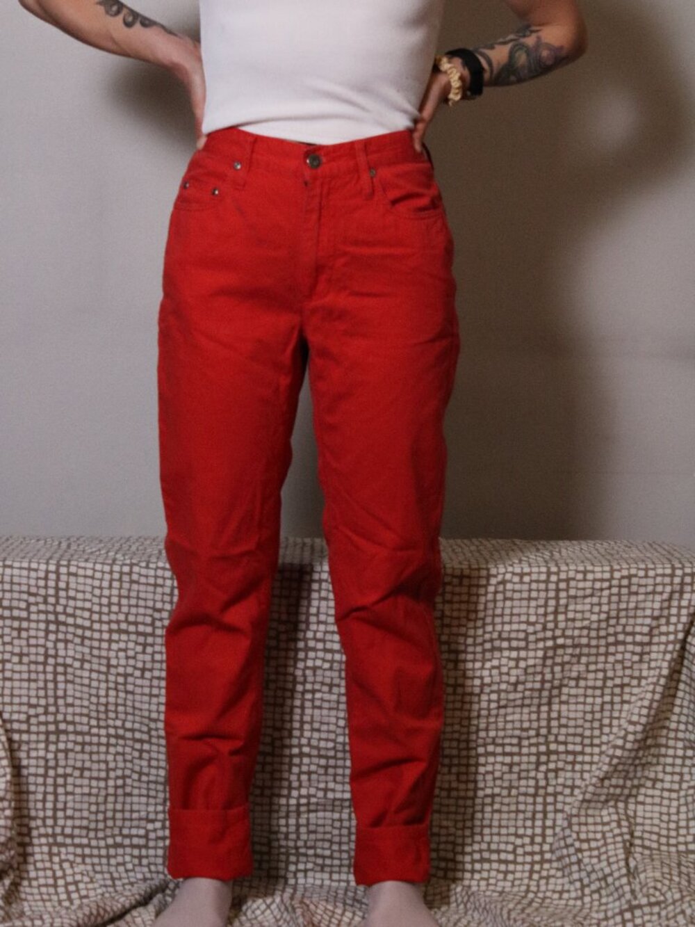 Lizwear Red Cotton Straight Leg Pants Size 4